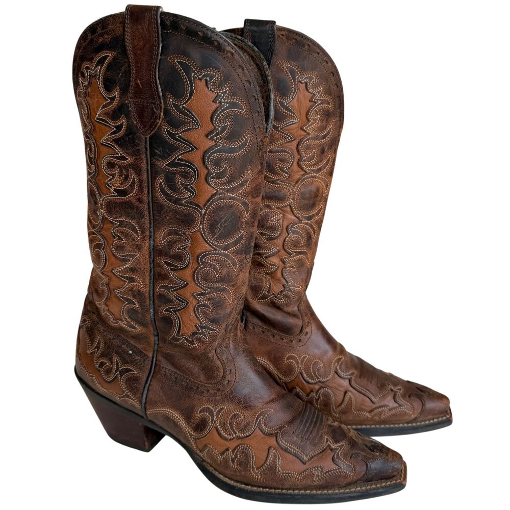 Ariat Dandy Inlay Brown Leather Women's Western Boots Size 9.5 B Style 10007964